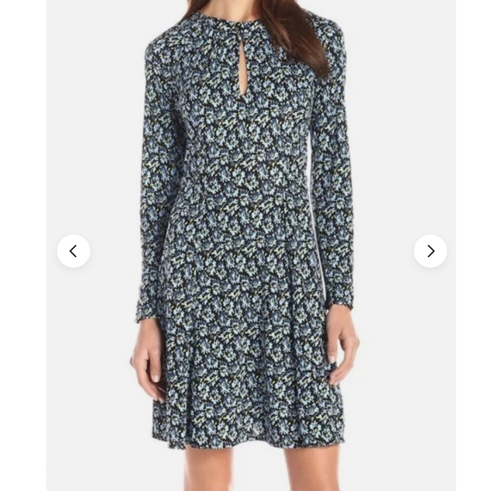 Juicy Couture Blue Daisies Floral Long Sleeve Midi Dress Size S